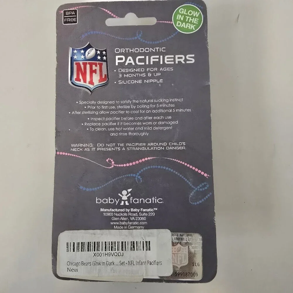 Baby Fanatic Chicago Bears NFL Baby Newborn Pacifiers-2 Pack-Glow in the Dark